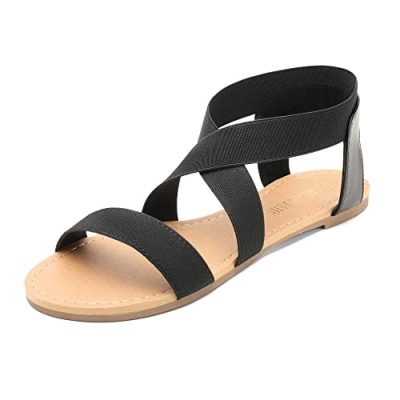 Black Elastic Flat Sandals
