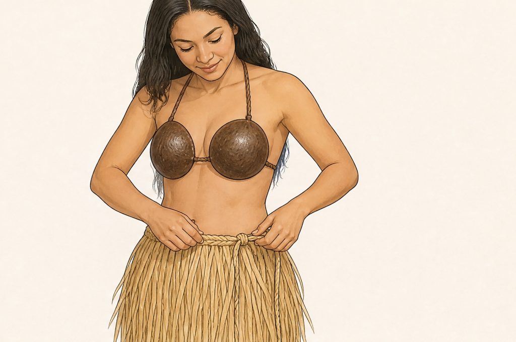 Fasten the raffia or leaf skirt