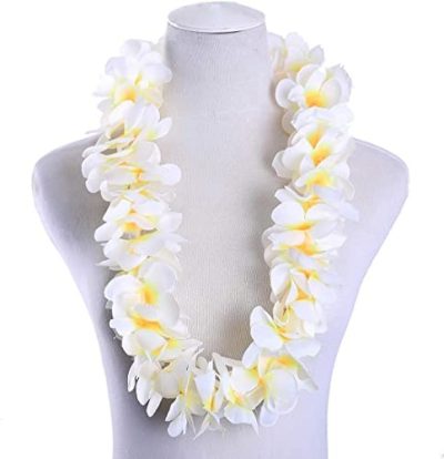 White Silk Flower Leis 12-Pack