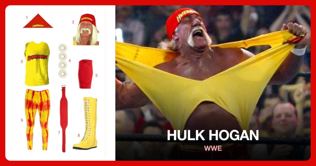 Red ‘Hulkamania’ Bandana, Hulk Hogan Wig, ‘Hulkamania’ Sleeveless T-Shirt and Mueller White Athletic Tape beside Hulk Hogan