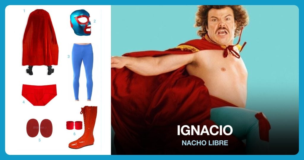 Red Cape, Wrestling Mask, Men’s Compression Pants and Men’s Red Underwear beside Ignacio