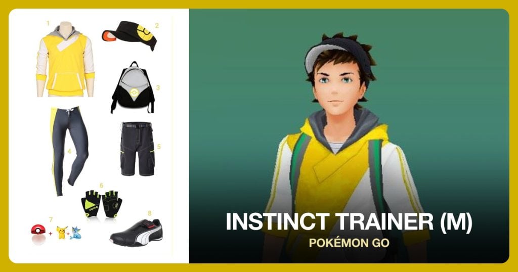 Men’s Pokemon Go Trainer Yellow Hoodie, Pokemon Go Trainer Visor and Pokemon Go Backpack beside Instinct Trainer (M)