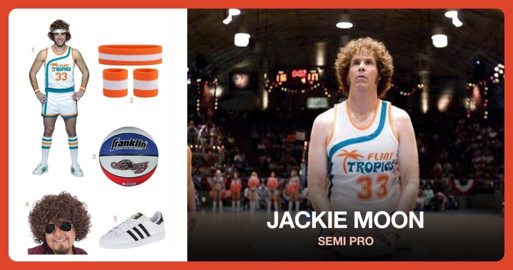 Jackie Moon Costume, Wristband Set, USA Basketball and Curly Wig beside Jackie Moon