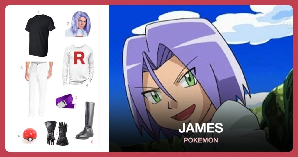 Black T-Shirt, Pokémon James Adult Wig, Chef Pants and Rocket Inspired Long Sleeve T-Shirt beside James