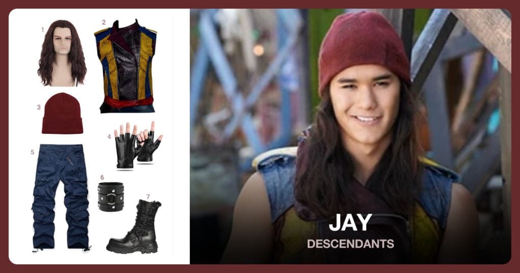 Men’s Tactical Pants, Leather Vest, Burgundy Beanie and Fingerless Leather Gloves beside Jay