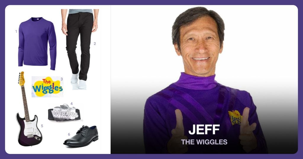 Purple Long Sleeve Shirt, Black Pants, The Wiggles Decal and The Wiggles Belt beside Jeff (The Wiggles)