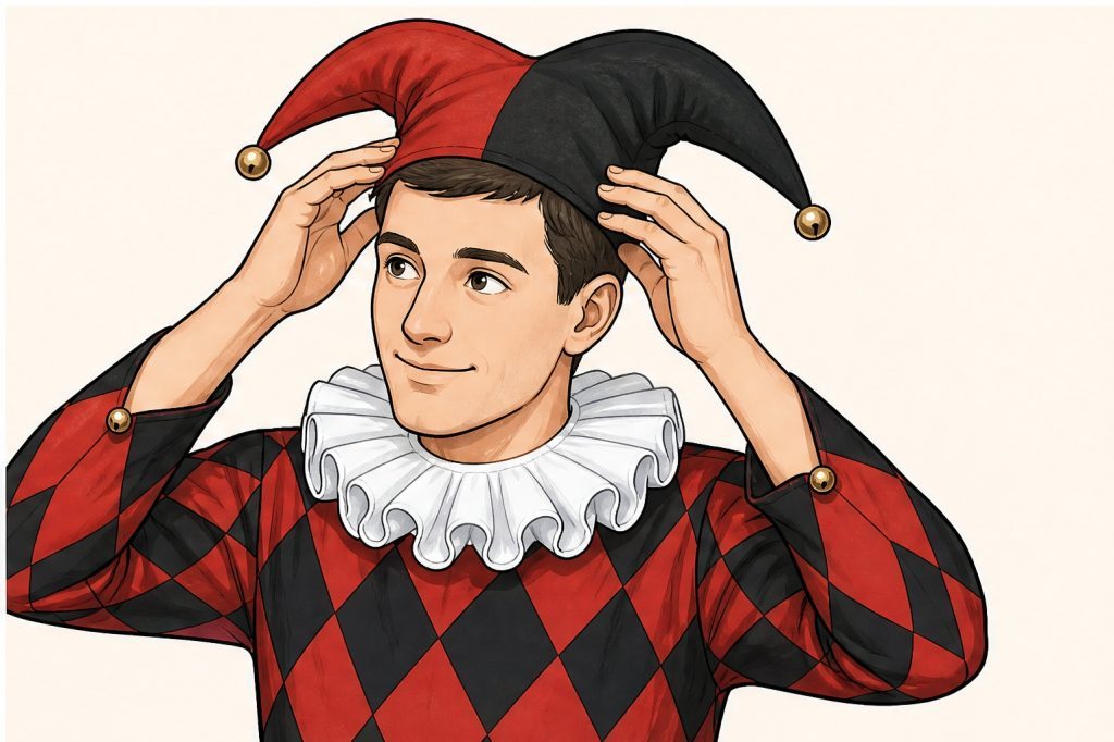 Position the pointed jester hat