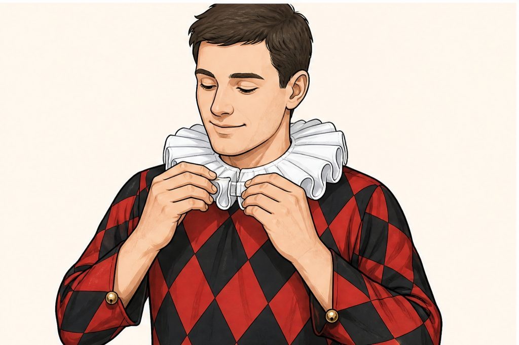 Fasten the white ruff collar