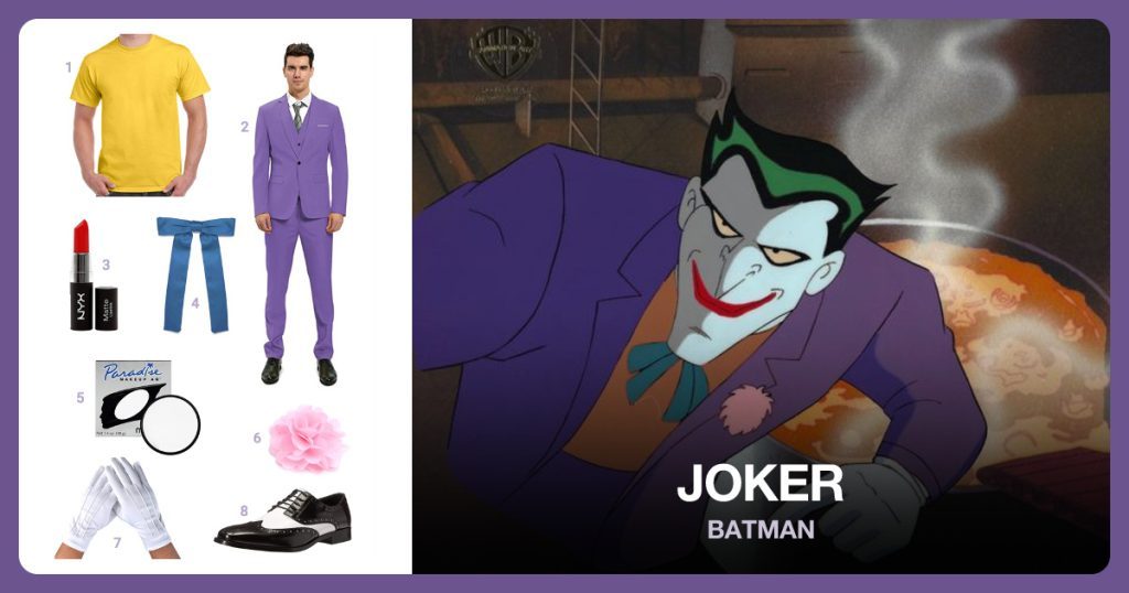 Yellow T-Shirt, Purple Suit, Red Lipstick and Blue Tie beside Joker
