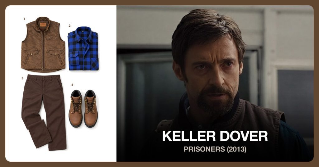 Brown Work Vest, Blue Plaid Shirt, Brown Work Pants and Brown Work Boots beside Keller Dover