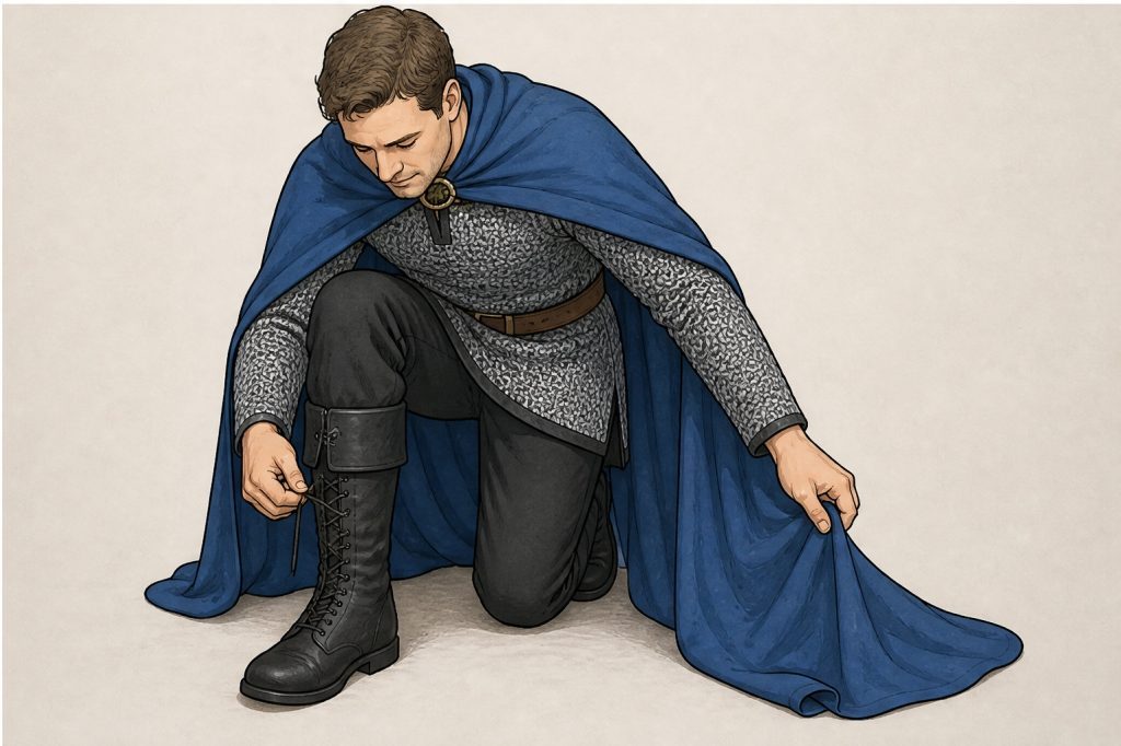 lace boots and check cape hem