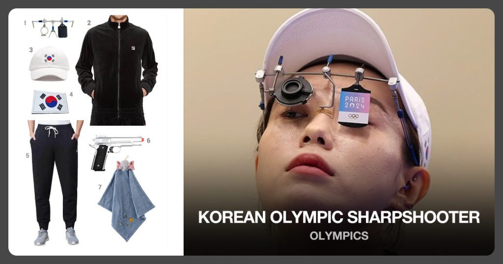 Shooting Glasses Frame, Black Jacket, South Korea Cap and South Korea Flag Patch beside Korean Olympic Sharpshooter