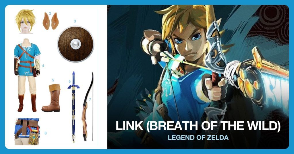 Link Cosplay Wig, Latex Alien Elf, Wooden Viking Shield and Link Costume beside Link (Breath of the Wild)
