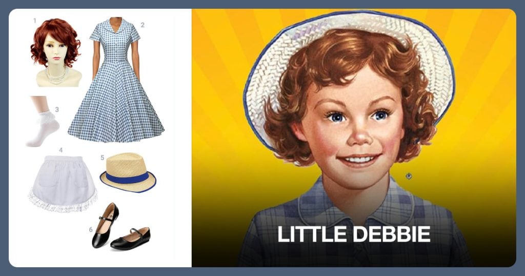 Short Wig Curly Fox Red, Light Blue Plaid Swing Tea Dress, Lace Ruffle Cotton Socks and Waist Apron for Women beside Little Debbie