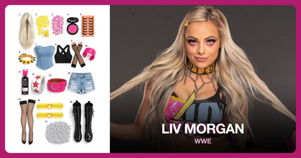 Long Blonde Wig, Yellow Hair Clips, Pink Hair Clips and Pink Eyeshadow beside Liv Morgan
