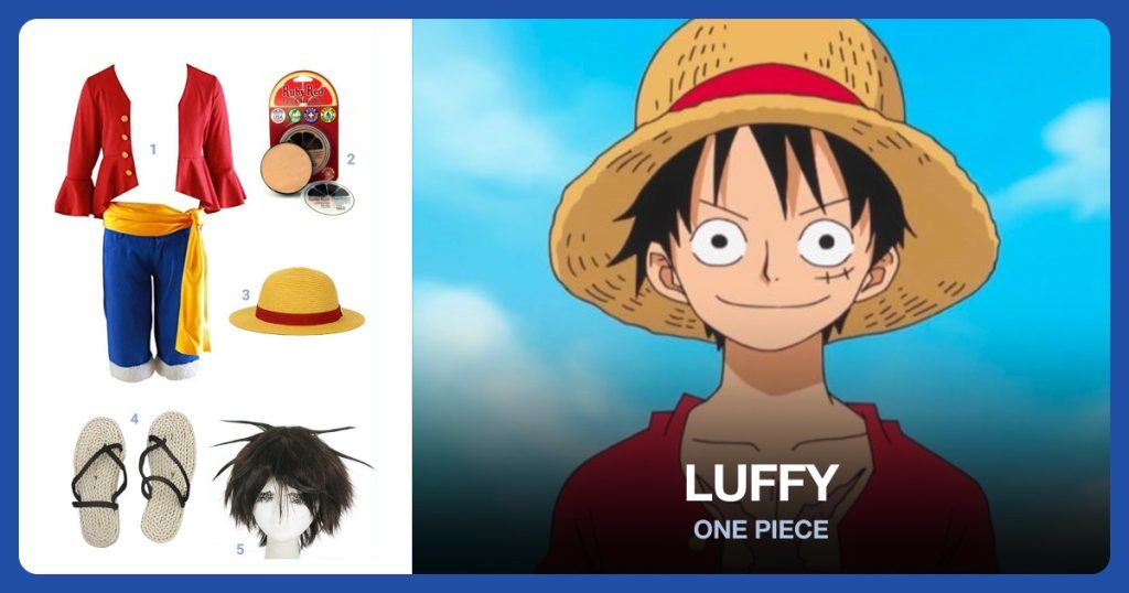 Luffy Costume, Body Paint, Straw Hat and Straw Sandals beside Luffy
