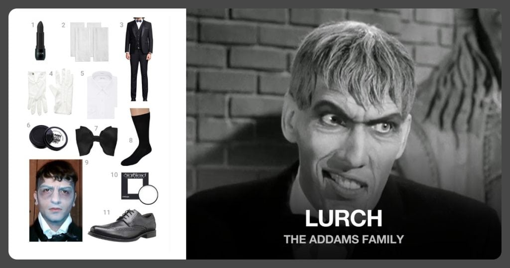 Black Lipstick, White Hand Towel, Black Suit and White Gloves beside Lurch