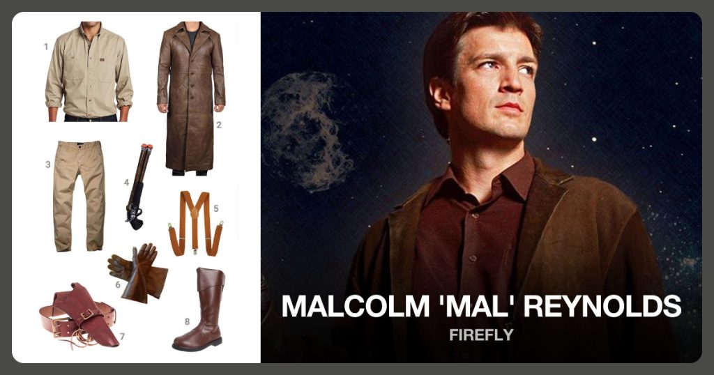 Logger Shirt, Trench Coat, Casual Pants and Toy Gun beside Malcolm ‘Mal’ Reynolds