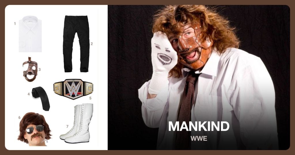 Dress Shirt, Casual Pants, Mankind Mask and Black Tie beside Mankind