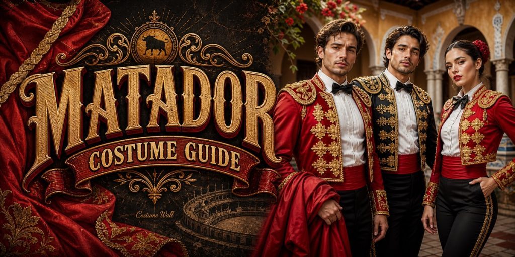 Red Torero Costume, Matador Costume, White Men’s Dress Shirt and White Women’s Dress Blouse beside Matador