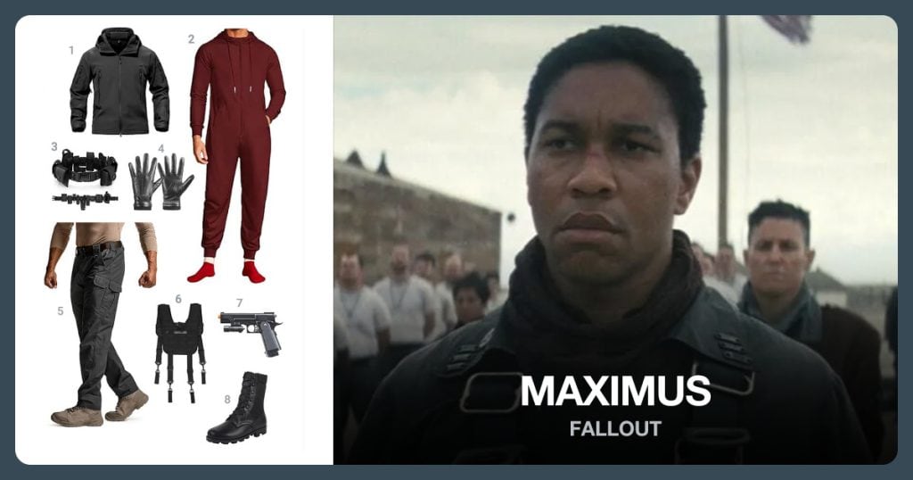 Men’s Military Tactical Jacket, Men’s Wine Red Jumpsuit, Duty Belt Holster and Leather Gloves for Men beside Maximus