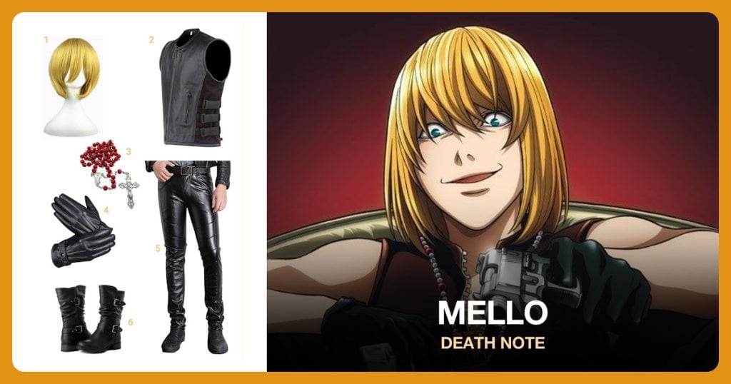 Blonde Wig, Black Vest, Cross Necklace and Black Gloves beside Mello (Death Note)