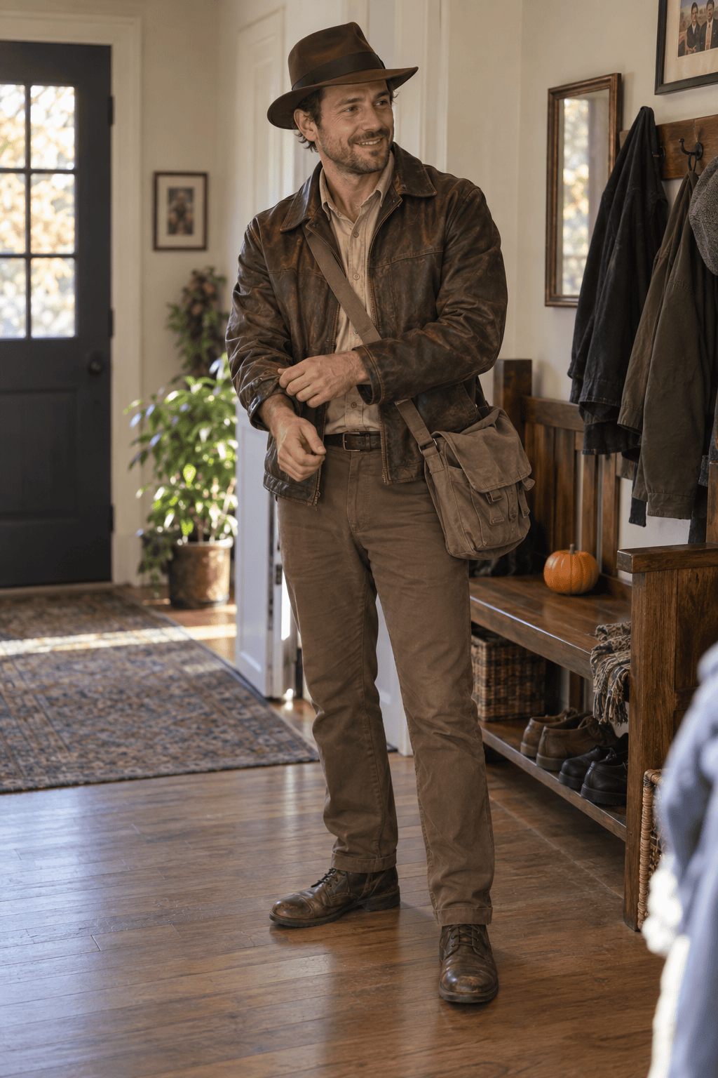 Man wearing an Indiana Jones inspired costume