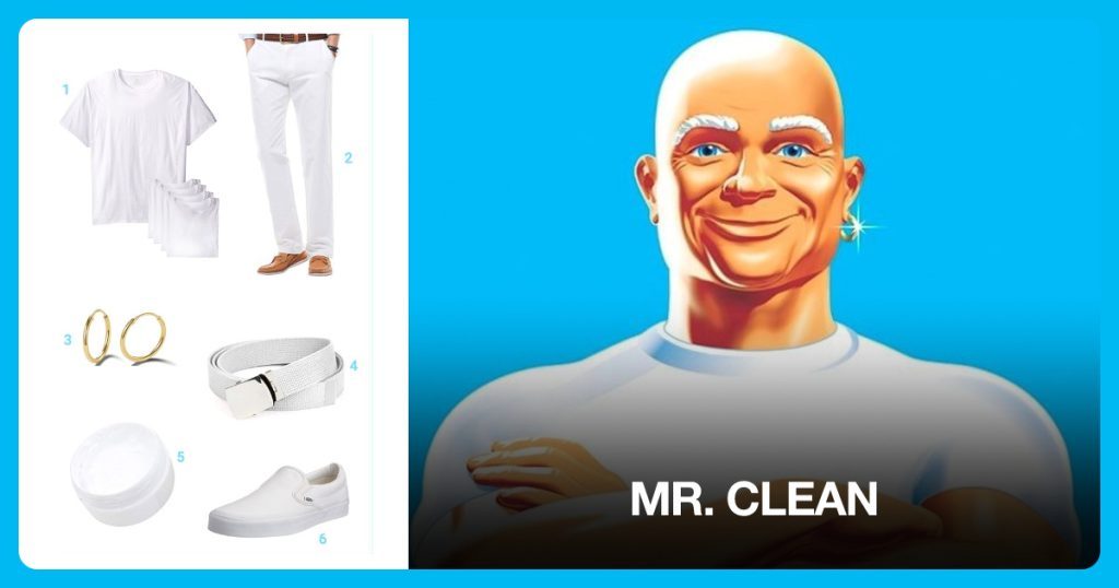 White T-Shirt, White Pants, Gold Hoop Earring and Military Belt beside Mr. Clean