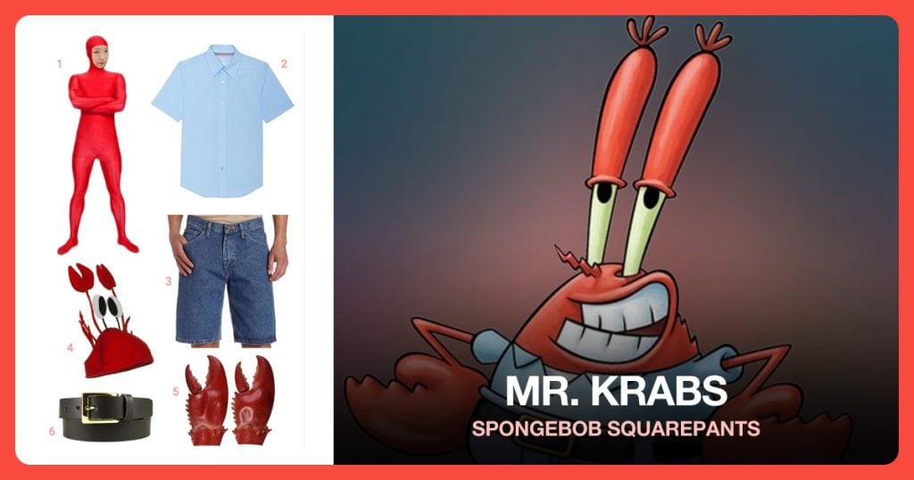 Red Bodysuit, Blue Short Sleeve Shirt, Blue Jean Shorts and Lobster Beanie beside Mr. Krabs