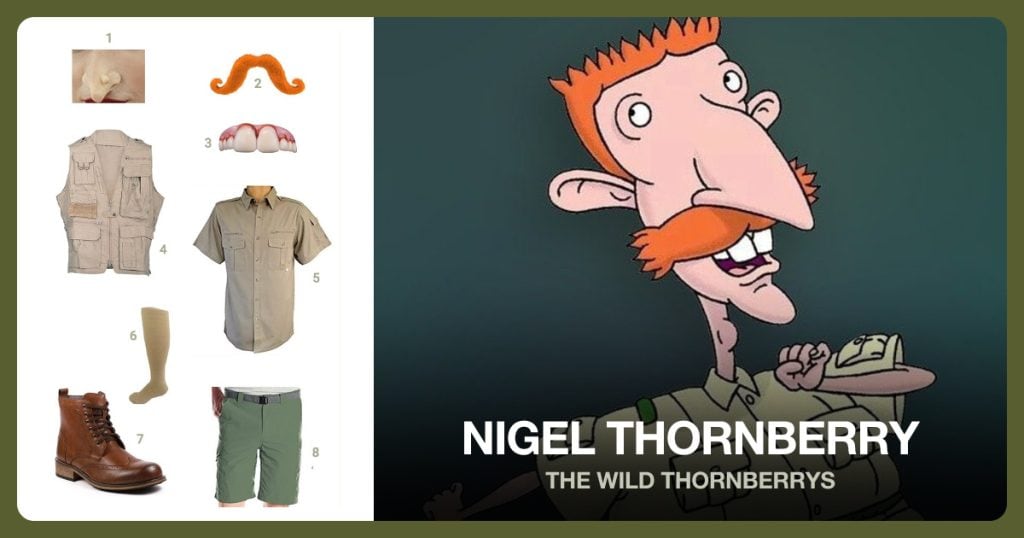 Large Latex Nose, Orange Mustache, Buck Teeth and Safari Vest beside Nigel Thornberry