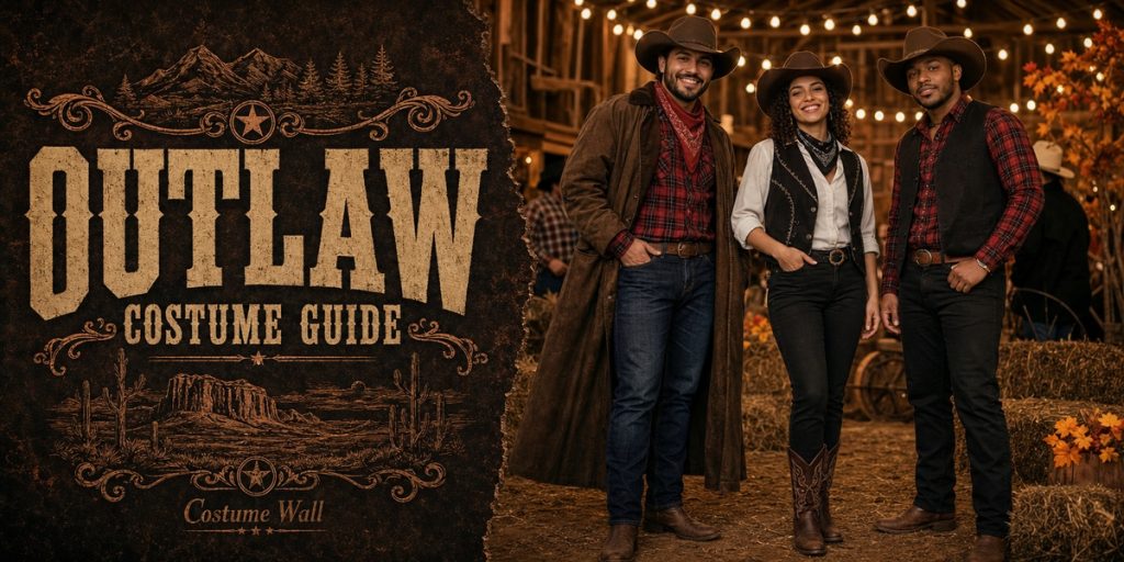 Brown Duster, Black Western Vest, Red Plaid Shirt and White Shirt beside Outlaw