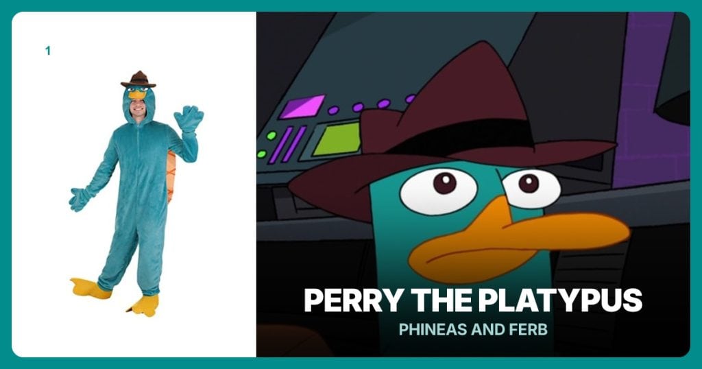Adult Perry Costume Set beside Perry the Platypus