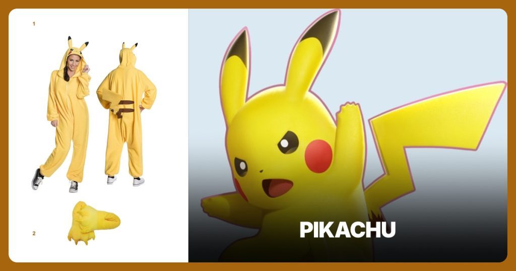 Pikachu Costume Jumpsuit and Yellow Paw Slippers beside Pikachu