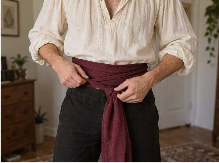 Tying a scarf into a pirate sash