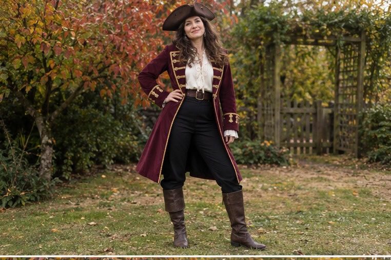 Pirate captain in a long red coat