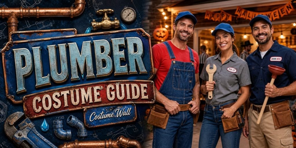 Men’s Denim Bib Overalls, Women’s Blue Denim Overalls, Red Men’s T-Shirt and Gray Women’s Work Shirt beside Plumber