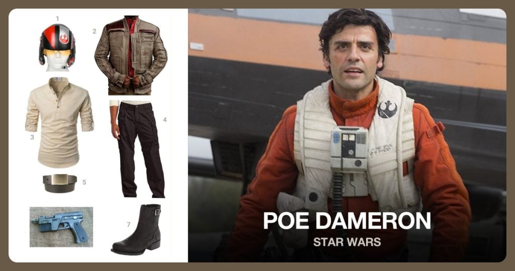 Deluxe Poe Dameron Helmet, Poe Dameron Finn Leather Jacket, Beige Long Sleeve Henley and Tactical Pants beside Poe Dameron