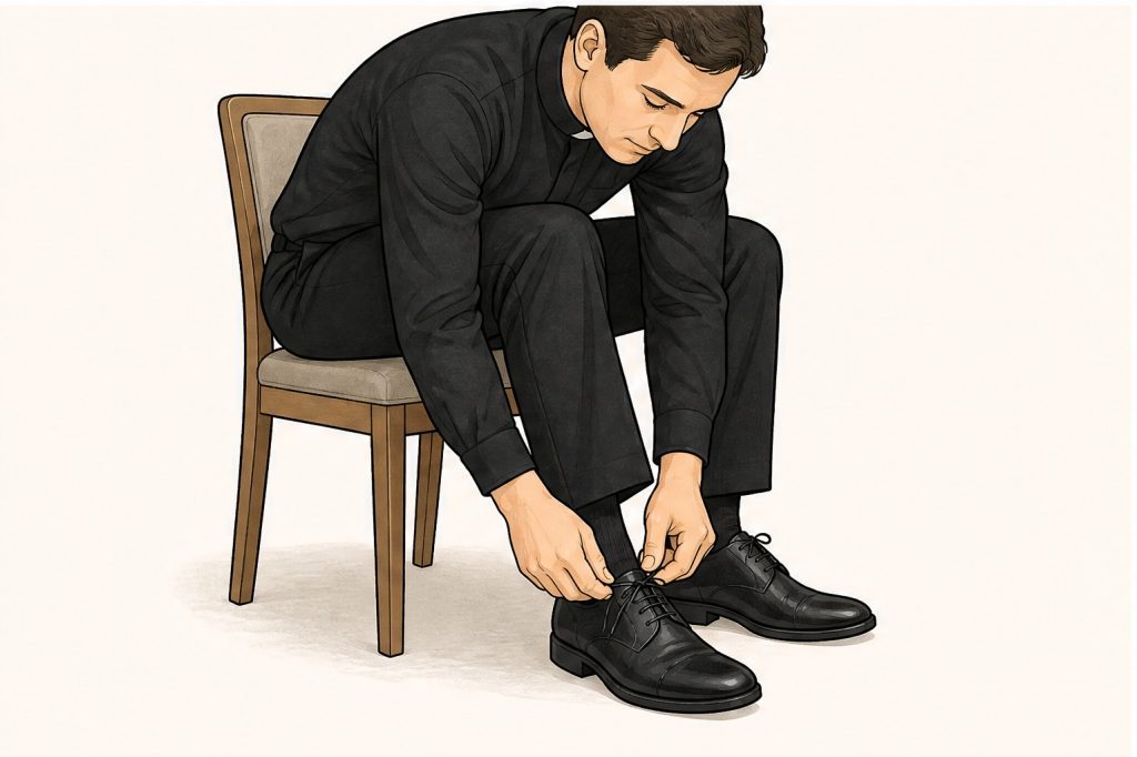 Put on black shoes