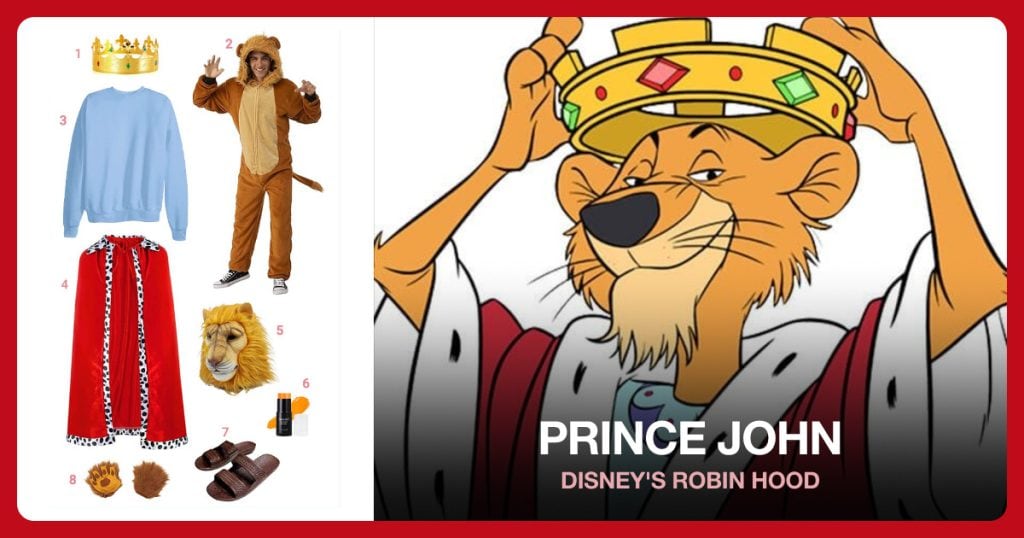 Gold King’s Crown, Gold King’s Crown, Light Blue Crewneck Sweatshirt and Red King’s Robe beside Prince John