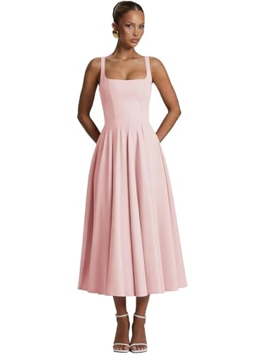 Pink Satin Midi Dress