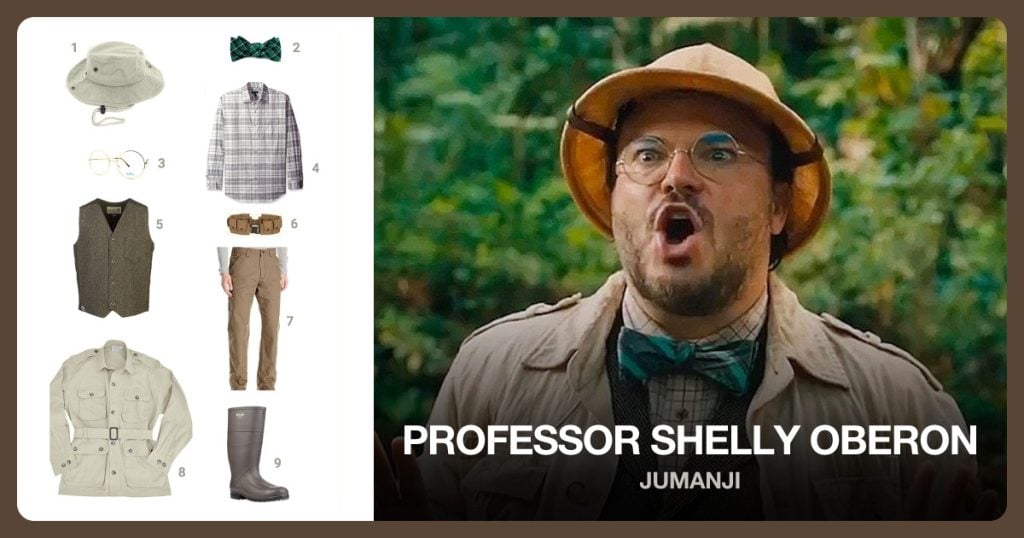Bucket Hat, Green Bow Tie, Circle Framed Glasses and Men’s Plaid Shirt beside Professor Shelly Oberon