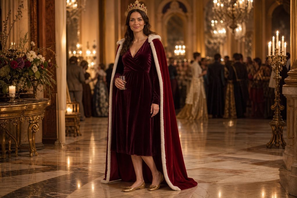 Burgundy Royal Queen costume outfit