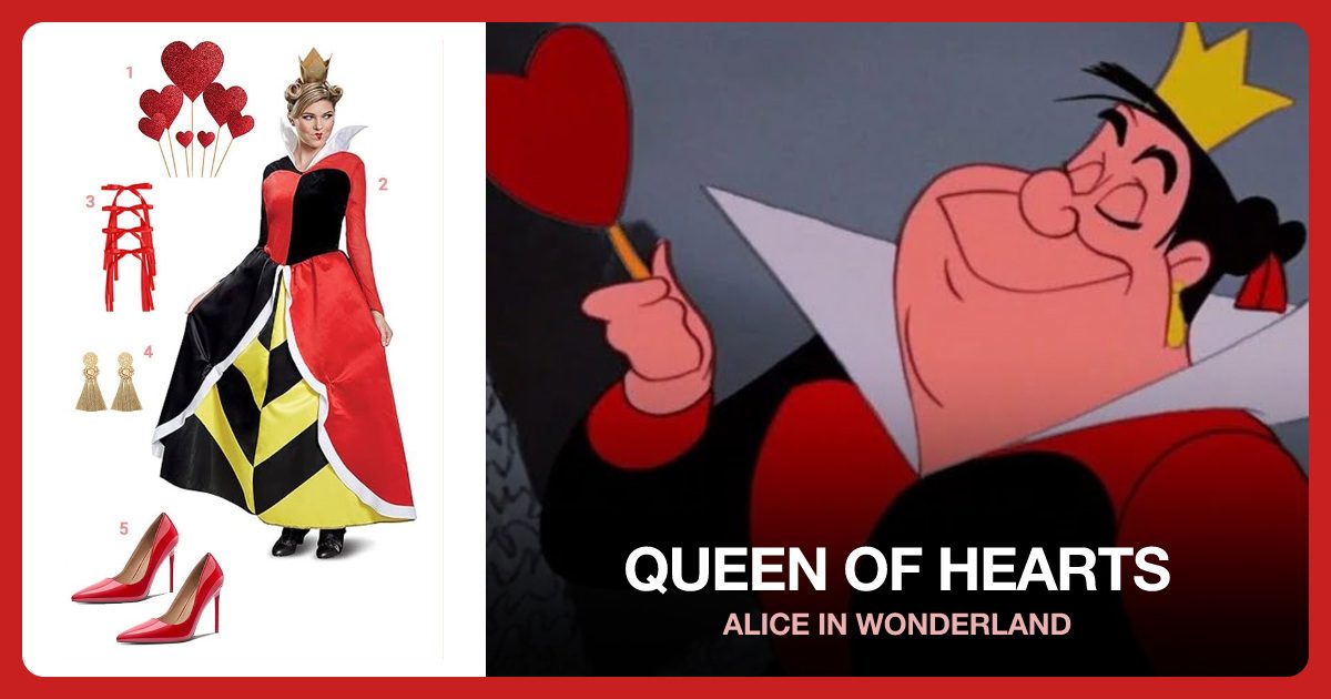 the Queen of Hearts costume outfit and accessories