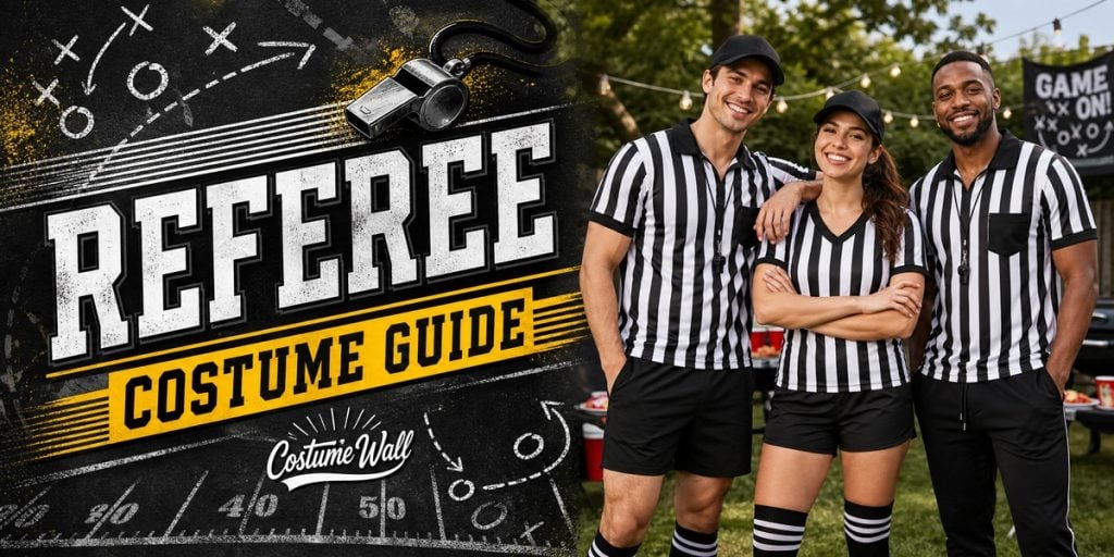 Men’s Collared Referee Shirt, Women’s Striped Referee Shirt and Men’s Black Athletic Shorts beside Referee