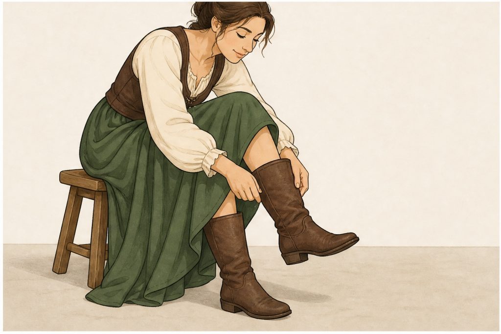 Put on brown boots