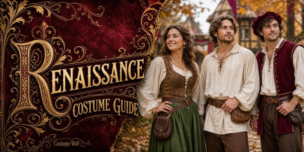 Cream Long Sleeve Peasant Blouse, Forest Green Renaissance Maxi Skirt and Dark Brown Lace-Up Vest beside Renaissance