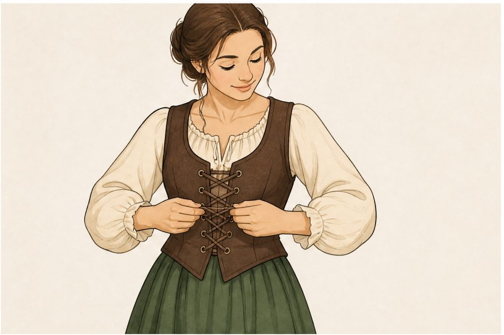 Lace brown vest comfortably over blouse