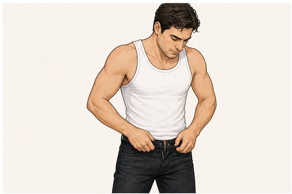 Put on white tank top and black jeans