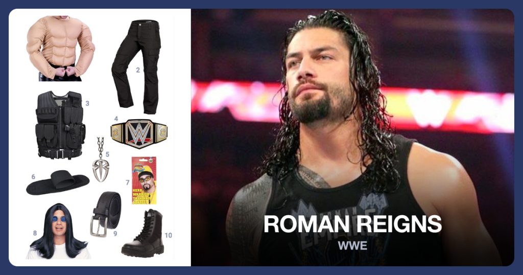 Muscle Suit, Cargo Pants, Tactical Vest and WWE Championship Belt beside Roman Reigns