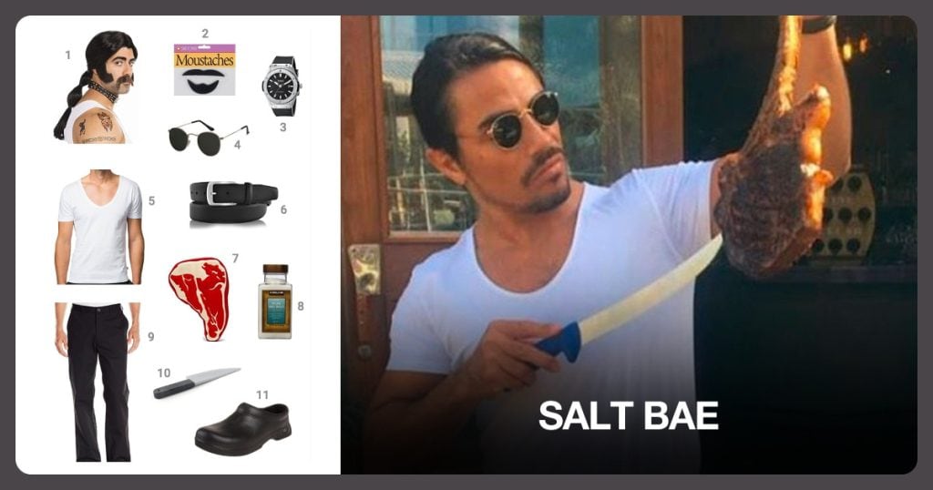 Biker Black Ponytail, Black Goatee, Black Watch and Vintage Round Sunglasses beside Salt Bae